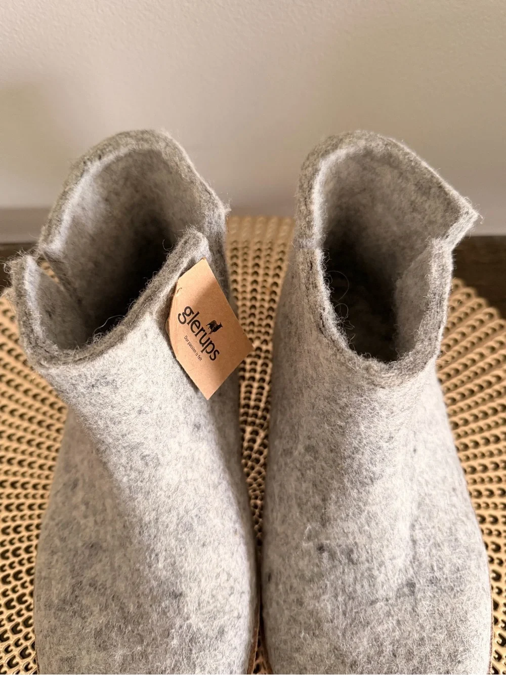 Glerups Grey Wool Ankle Bootie Leather Sole - Cozy Slip-On Size 37 (7)